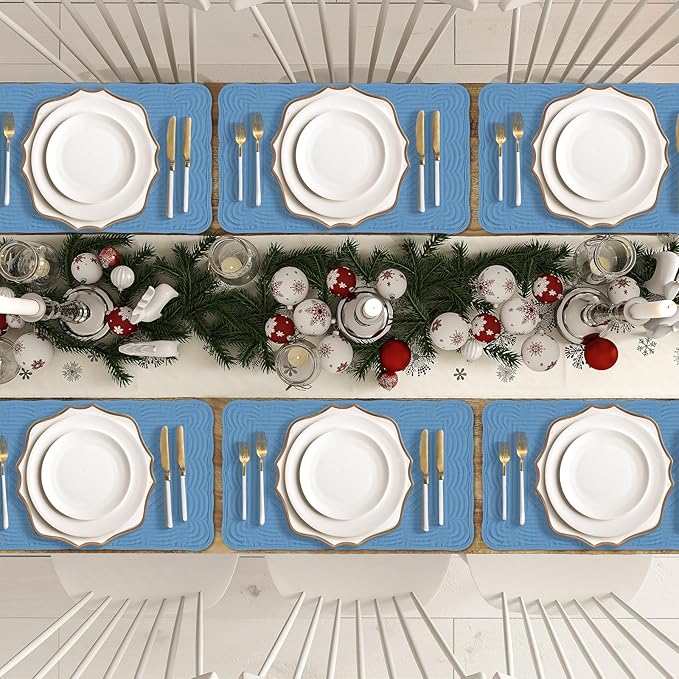 Blue 100% Cotton Placemats Set of 6, Rectangular Placemats Machine Washable-13x18 Inches for Kitchen or Dining Table Fabric Rectangular Table Mats