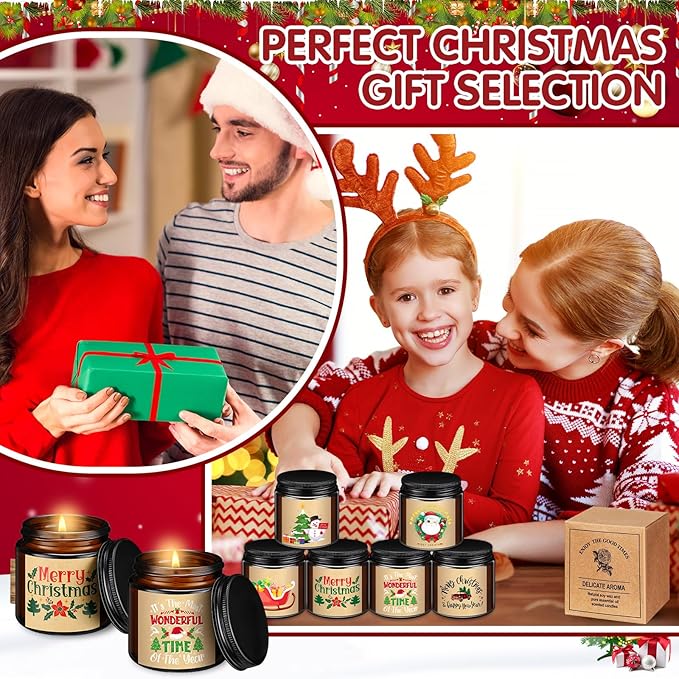 MTLEE 24 Pack Scented Christmas Candles for Gifts Bulk 7 oz Jar Aromatherapy Candles for Holiday Gifts Spa Yoga Home Relaxation, 6 Fragrances (Stylish, Classic Scent)