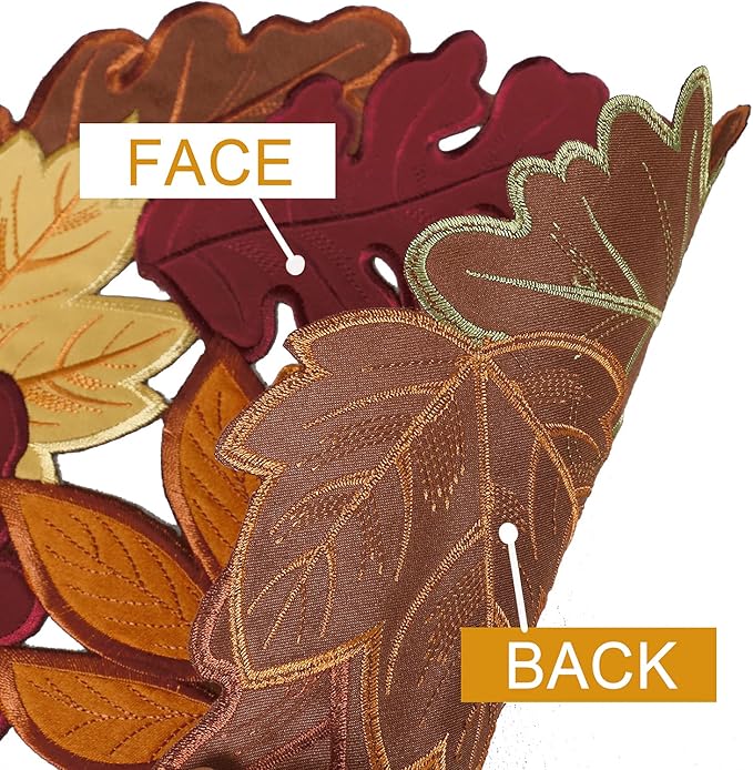 OWENIE Thanksgiving Table Doilies for Fall Home Decoartion, 15 Inch Round Placemats for Dining Table, Set of 4 PCS Harvest Maple Leaves Embroidered Table mats for Autumn