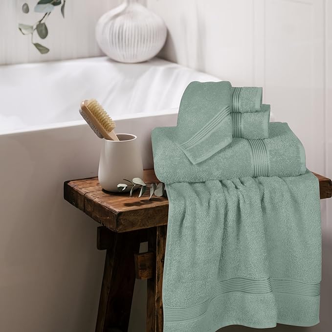 Belizzi Home Ultra Soft 6 Pack Cotton Towel Set, Contains 2 Bath Towels 28x55 inch, 2 Hand Towels 16x24 inch & 2 Wash Coths 12x12 inch, Ideal Everyday use, Compact & Lightweight - Jade