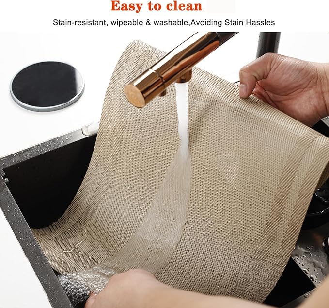 Placemats Set of 6,Washable,Heat and Stain Resistant Indoor/Outdoor Place mats, Vinyl Woven Non Slip Table Mats for Restaurant Table Protection, PVC Table Placemats(Beige, 6PCS)