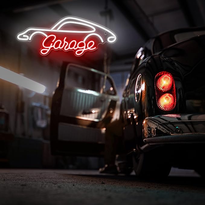 Kavaas Garage Neon Sign, LED Garage Sign for Car Room Decor | Neon Car Sign for Garage Decor, Auto Repair Workshop, Man Cave - Best Gifts for Dad, Car Enthusiast (GRG2)
