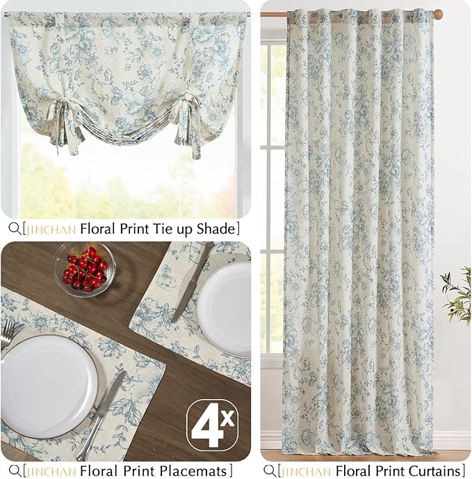 JINCHAN Floral Placemats Set of 4 Farmhouse Linen Placemats Cloth Table Mats Holiday Seasonal Rustic for Kitchen Dining Table Decor Heat Resistant Washable Tablemats 13x19 Inch Blue