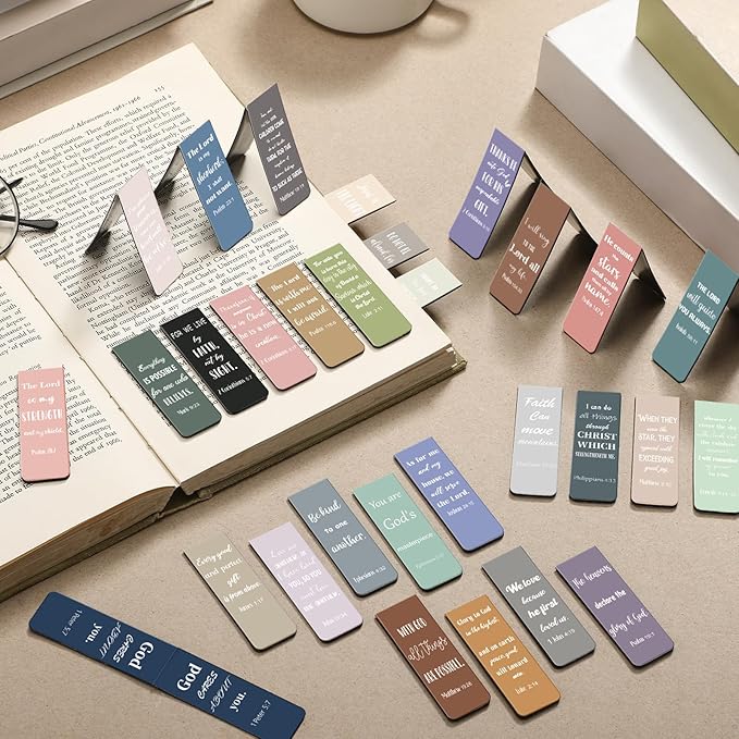 Chinco 30 Pcs Christian Bookmarks Magnetic Bible Verse Bookmarks Religious Scripture Inspirational Church Supplies Motivational Prayer Page Clip for Women Kid Student Teacher School Gift(Morandi)
