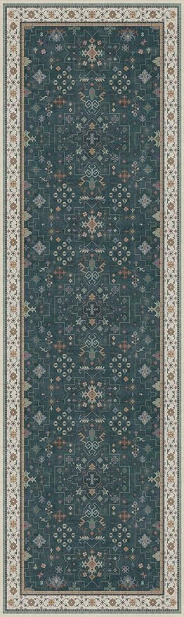 Dark Green Kitchen Rug 10 ft Long - Modern Vintage Boho Unique Floral with Gold Accent, Washable Low Pile Non-Slip Extra Long Wide Runner Rugs for Hallway, 3x10