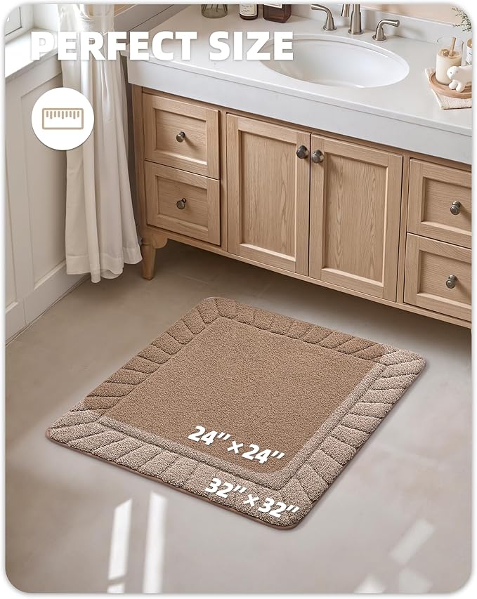 Color&Geometry Square Bath Mats for Bathroom Non Slip, 24"x24" Taupe Bathroom Rugs Absorbent, Washable Bath Rugs Shower Mat Outside Shower