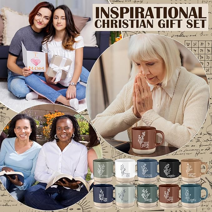10 Pcs Christian Mugs for Women Inspirational Bible Verse Coffee Mug 13 Oz Religious Cup Ceramic Christian Cup Aesthetic Church Gift For Women Men Teacher Employee Friend (Neutral Color)