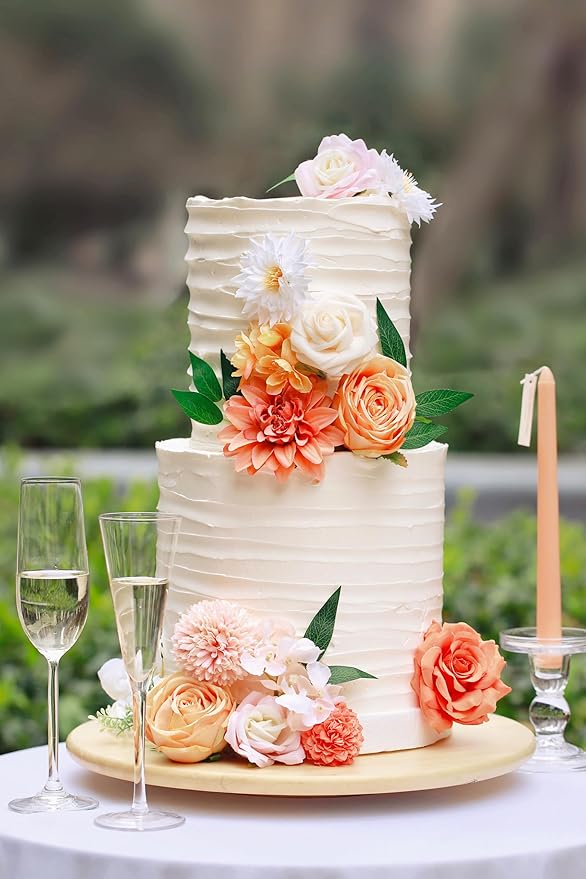 MISSPIN Artificial Flowers DIY Box Set Fake Roses Bouquet Bridal Wedding Flowers Colorful Centerpiece Table Decorations Boho Faux Floral with Stems Arrangements for Cake Home Party Indoor Outdoor
