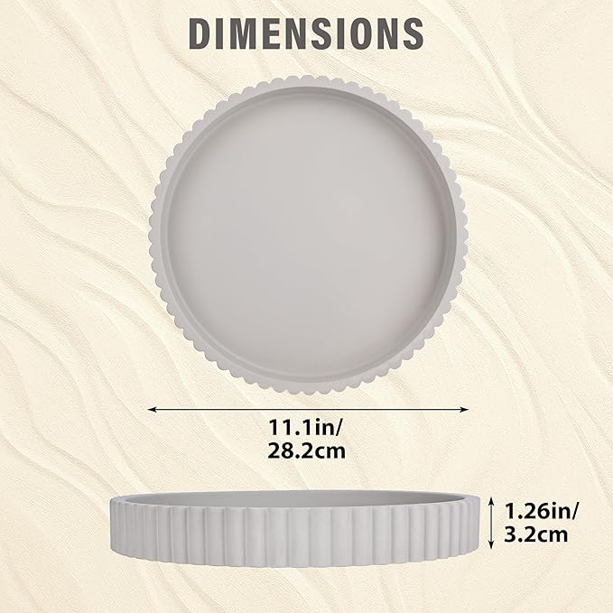 Emma & Ella Round Decorative Tray for Coffee Table Decor – Concrete Round Tray Home Decor – Circle Centerpiece Bandejas Decorativas for Living Room, Ottoman, Vanity, or Entryway (Gray)