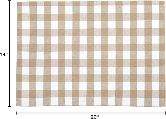 Urban VillaPlacemats for Dining Table 100% Cotton Placemats 14''x20'' Over Sized Tablemats Set of 6 Placemats Taupe/White Buffalo Check Tablemats for Family Dinners Wedding PartiesPlacemats