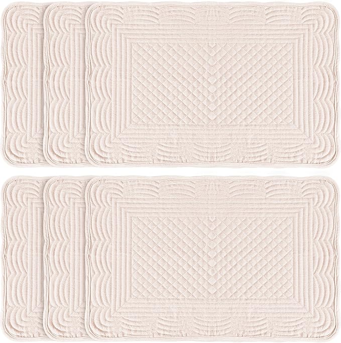 Pink 100% Cotton Placemats Set of 6, Rectangular Placemats Machine Washable-13x18 Inches for Kitchen or Dining Table Fabric Rectangular Table Mats