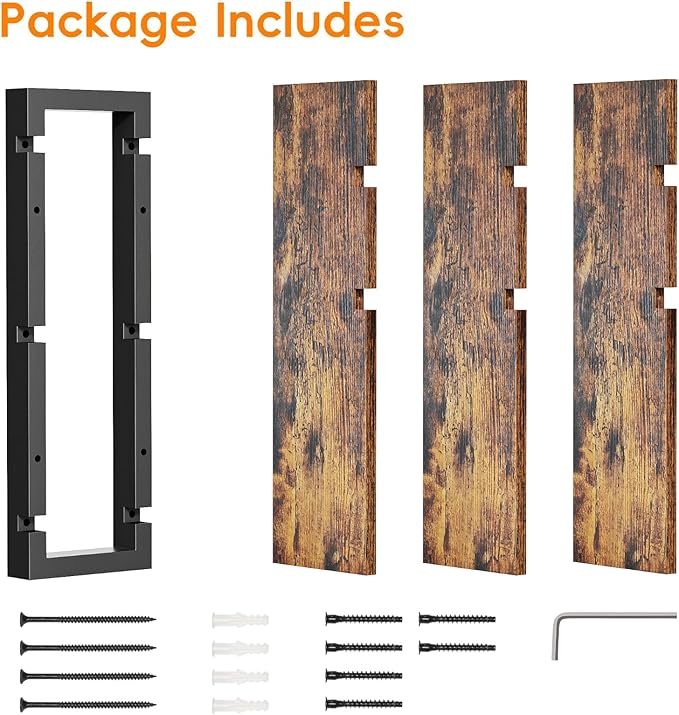 Homode Floating Shelves for Wall, Wood Wall Shelves for Bathroom, 3 Tier Shelves for Wall Decor, Decorative Hanging Storage Shelf for Bedroom Kitchen Living Room, Rustic Brown and Black