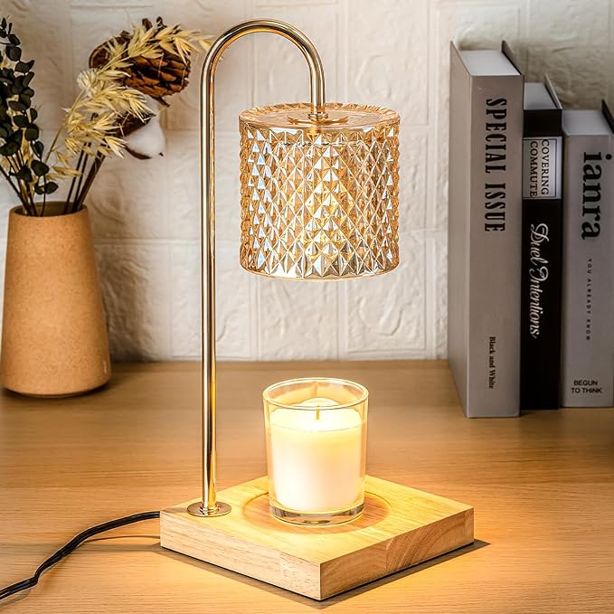 Lamp Candle Warmer with Timer, House Warming Gifts New Home, Candle Wax Warmer with 2 Bulbs, Aesthetic Room Home Bedroom Decor, for Women, Lozenge Diamond