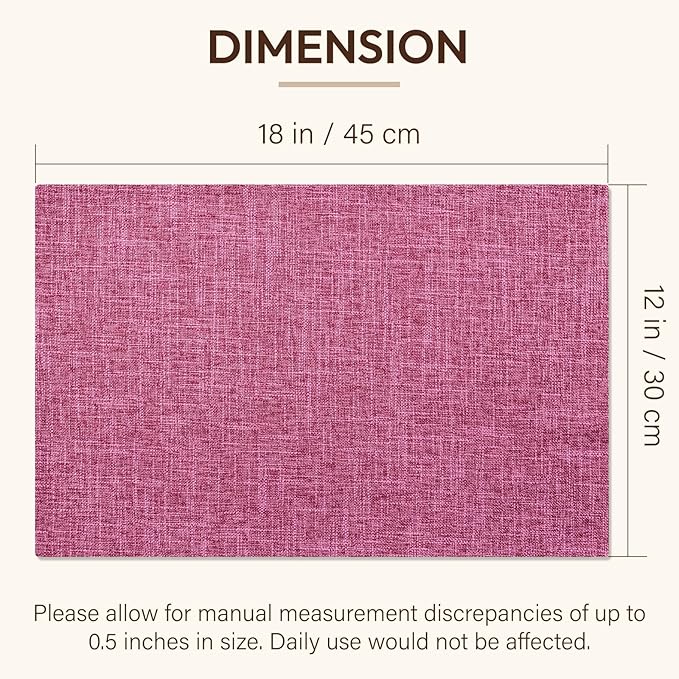 Placemats Set of 4, Dual-Layered Thickened Faux Linen Cloth Place Mats Heat Resistant Machine Washable Wrinkle Free Table Mats Indoor/Outdoor (Hot Pink)