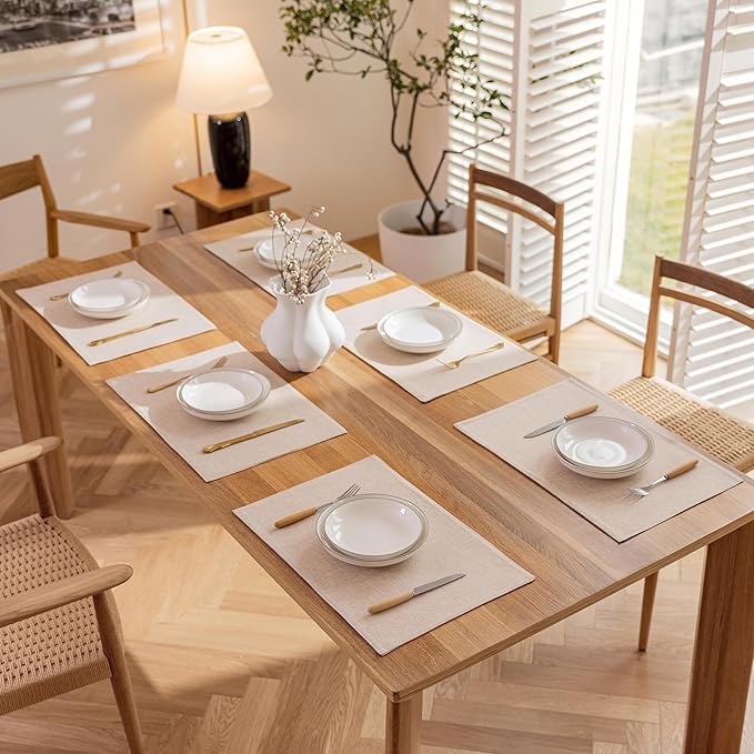 Demetex Linen Placemats Set of 4 Heat Resistant Cloth Placemats Table Place Mats Burlap Plate Mats for Dining Kitchen Banquet, Light Linen
