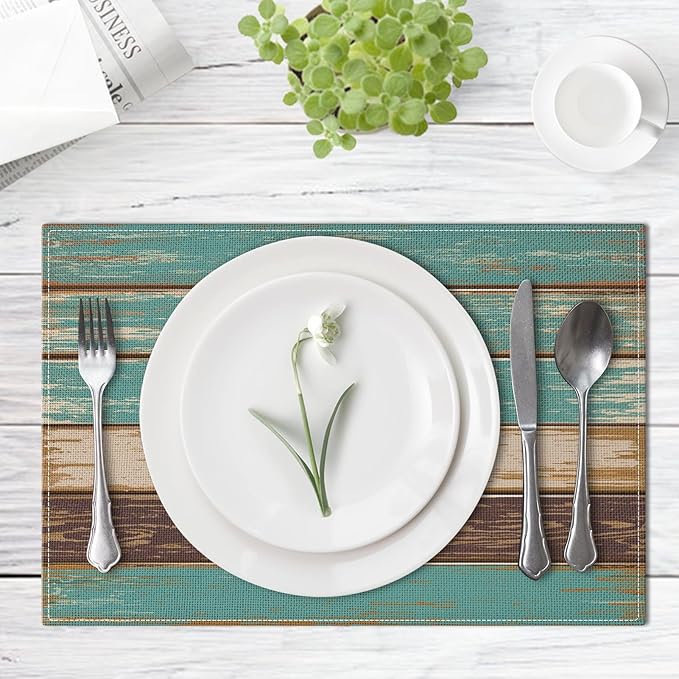 Emvency Farmhouse Placemats Set of 4, 12x18 Inch Vintage Green and Brown Art Painting Table Mats for Outdoor Home Party Kitchen Dining Decoration