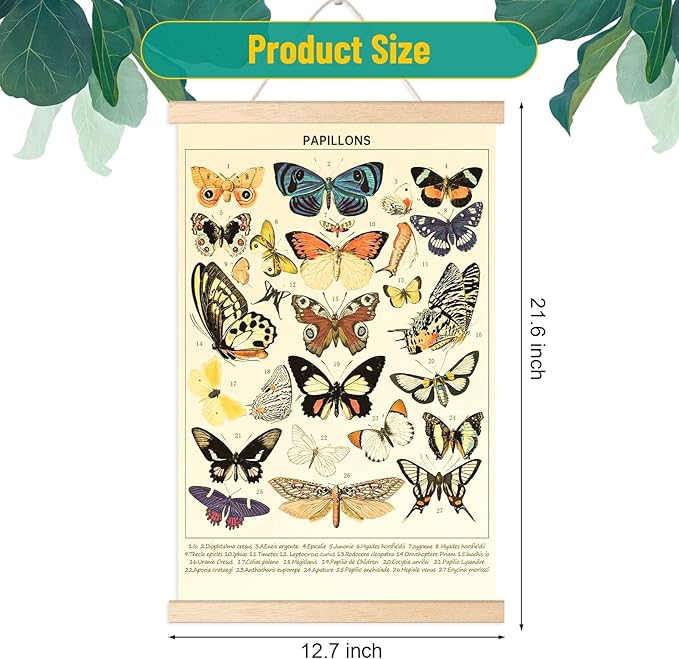 Chenkaiyang 2 Pcs Vintage Butterfly Hanging Poster,Butterfly Wall Hanging Rustic Retro Wall Art Prints Butterfly Chart Poster for Living Room Decor,18.9 X 11.8 Inch