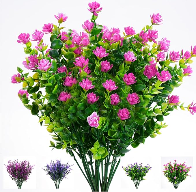 12 Bundles Artificial Flowers for Outdoors Decoration, UV Resistant Faux Flowers Shrubs, Fake Flowers for Indoor Outside Garden Home Wedding