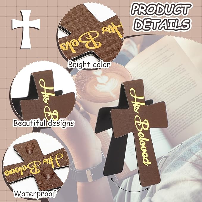 Outus 48 Pieces Magnetic Christian Religious Cross Bookmark Religious Bible Verses Bookmarks Magnetic Page Clips for Women Student School Reading Gifts, 16 Styles (Brown Style)