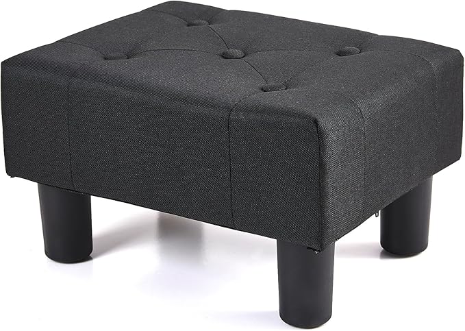 BRIAN & DANY Small Foot Stool, Linen Foot Stools with Legs, Stable Small Footstool for Living Room, Black