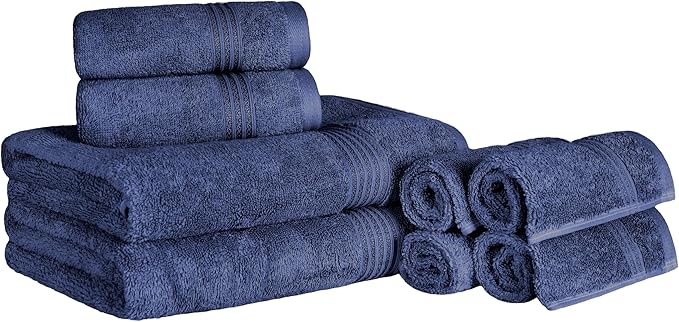 Superior Egyptian Cotton 8-Piece Towel Set, Assorted Towels for Home Bathroom, Master, Guest Bath, Decor Essentials, Includes 2 Bath, 2 Hand, 4 Face Towels/Washcloths, Quick Dry, Absorbent, Navy Blue