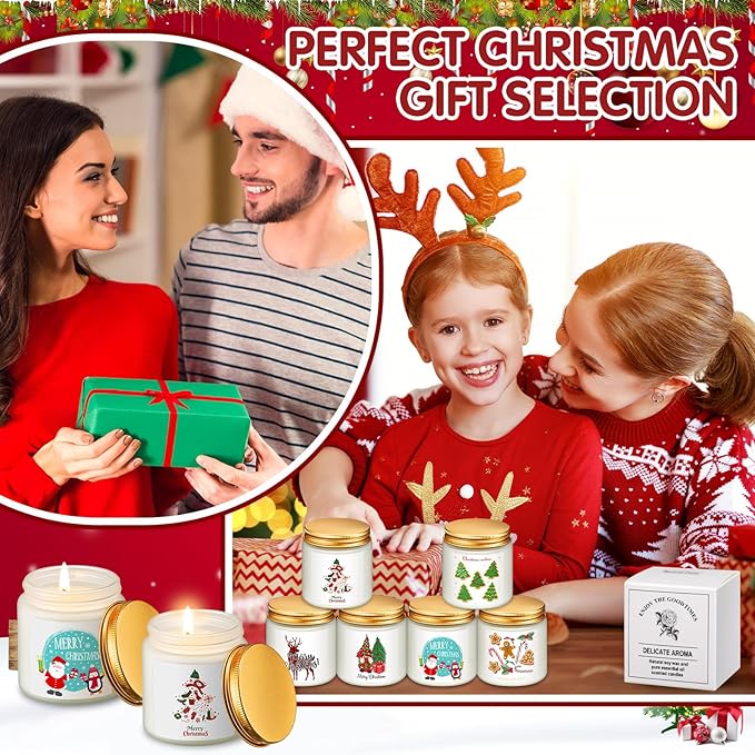 MTLEE 24 Pack Christmas Scented Candles Bulk 7 oz Jar Candles Aromatherapy Long Lasting Candles for Gifts Holiday Meditation Relaxing Spa Home Yoga, 6 Fragrance (Cute,Fresh Scent)