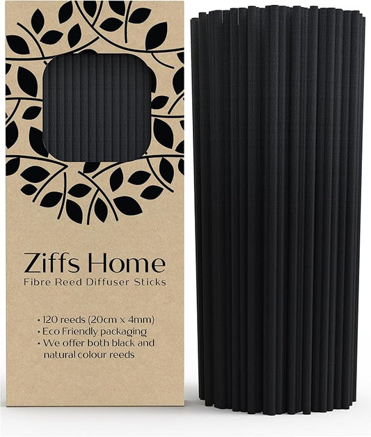 Ziffs Home® 120pcs Black Fibre Reed Diffuser Sticks - 20cm/7.87in x 4mm/0.16in - Thick Reeds Sticks - Fibre Reeds for Diffusers