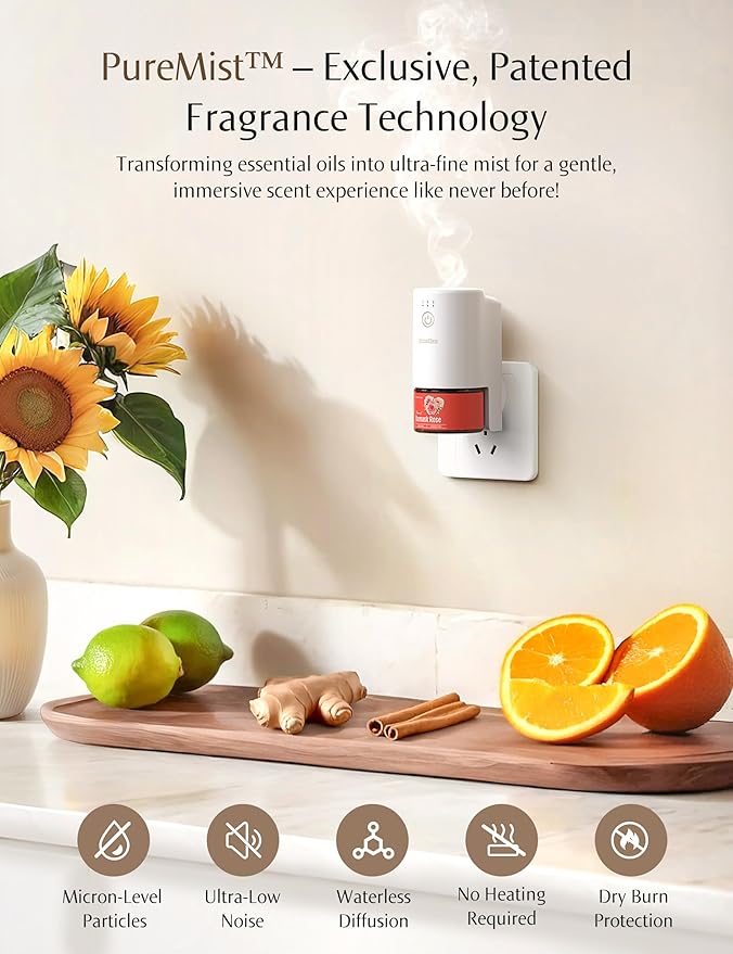 SF101S Smart Wi-Fi Waterless Ultrasonic Essential Oil Diffuser–100% Plant-Based,120-Day Natural Air Freshener & Aromatherapy scent Diffuser Covers 100㎡ for Home,Hotel-Cedarwood Citrus Veil