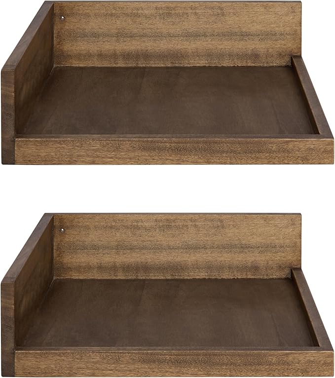 Kate and Laurel Levie Rustic Modern Floating Corner Wood Wall Shelves, 12 x 12 Inches, 2 Pack, Rustic Brown