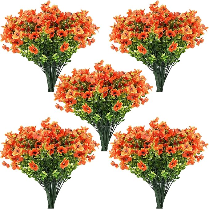 Artificial Flowers for Outdoors, 12 Bundles Artificial Plants & Flowers Outdoor, UV Resistant Faux Flowers Silk Fake Flower for Outside Porch Pot Window Garden Planter Decoration (Orange)