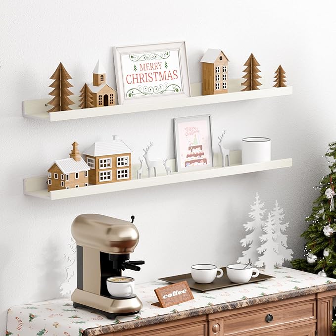 upsimples Floating Shelves for Wall, Wall Shelves for Decor Storage Set of 6, Wall Mounted Wood Shelves for Bedroom, Living Room, Bathroom, Kitchen, 35.5 inch Long Picture Ledge Shelves, White