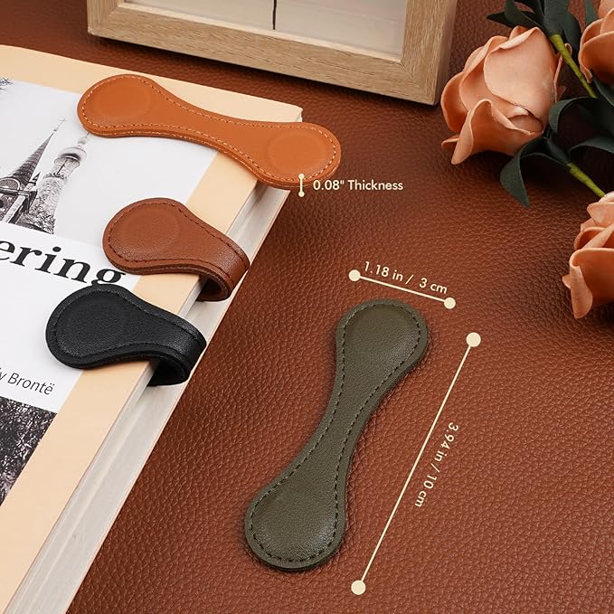 Leezmark 4 Pcs Magnetic Leather Bookmarks, Classic Stitched Bookmark Page Markers Reading Gifts for Book Lovers, Readers, Teachers, Leather Book Marks for Men Women