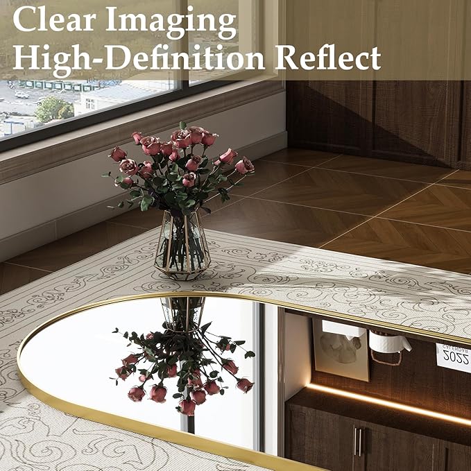 57" x 20" Arched Full Length Mirror - Wall Mounted/Floor Mirror Aluminum Alloy Frame Full Body Mirrors for Bathroom Living Room Bedroom and Entryway,Gold