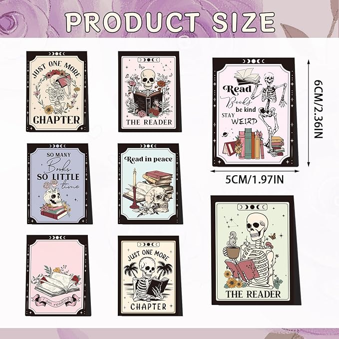 Skeleton Magnetic Bookmark Gifts - 8Pcs Skull Flower Bookmarks Magnetic Skeleton Reading Book Mark Magnets Bookmark Page Markers Clip for Women Book Lover Bookish Reader Students Teachers