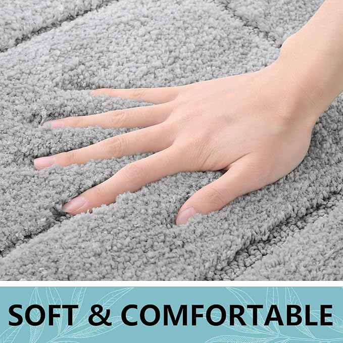 Buganda Bathroom Rugs, 47" x 24", Soft and Absorbent Microfiber Bath Rugs, Non-Slip Shaggy Shower Carpet, Machine Wash Dry Bath Mats for Bathroom Floor, Tub and Shower, Grey