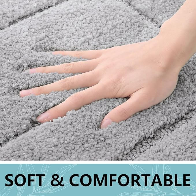 Buganda Bathroom Rugs, 59" x 20", Soft and Absorbent Microfiber Bath Rugs, Non-Slip Shaggy Shower Carpet, Machine Wash Dry Bath Mats for Bathroom Floor, Tub and Shower, Grey