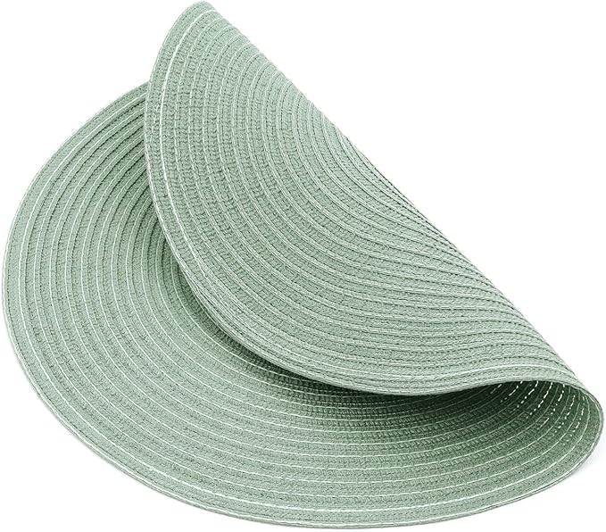 SHACOS Round Placemats Set of 4 Woven Braided Table Placemats 15 inch Cotton Polyester Place Mats Washable Table Mats Indoor Outdoor, Sage Green