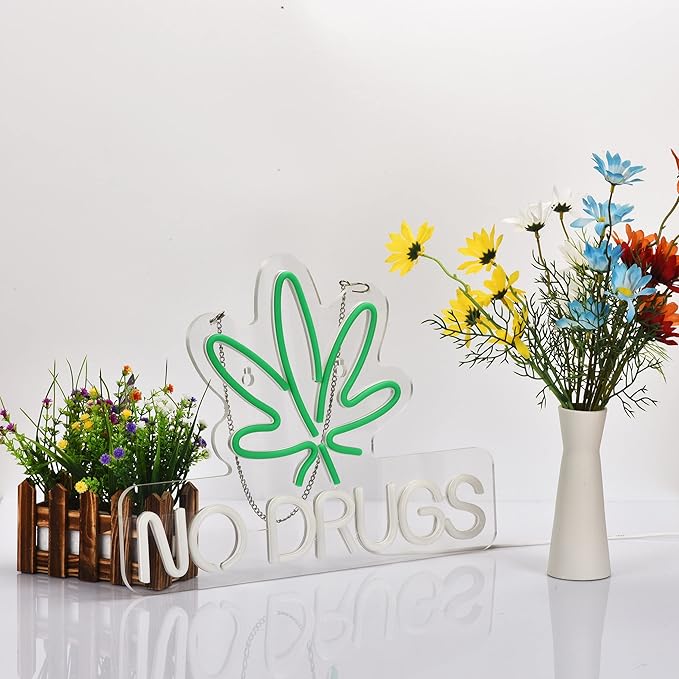 Neon Sign for Wall Decor No Drugs Marijuana Beer Bar Home Art Neon Light LED Neon Lights Signs with Dimmer for Man Cave Wall Sign