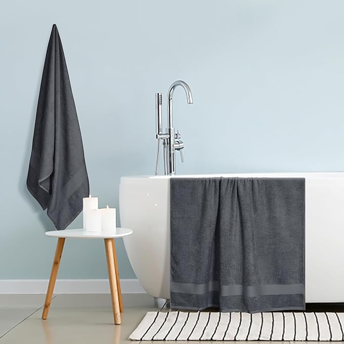 GLAMBURG Premium Cotton Oversized 2 Pack Bath Sheet 35x70-100% Pure Cotton - Ideal for Everyday use - Ultra Soft & Highly Absorbent - Machine Washable - Charcoal
