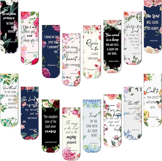 Zonon 48 Pcs Bible Verse Magnetic Bookmarks, Inspirational Scripture Christian Book Markers Religious Motivational Encouragement Flower Page Clips Presents for School Supplies(Elegant Style)
