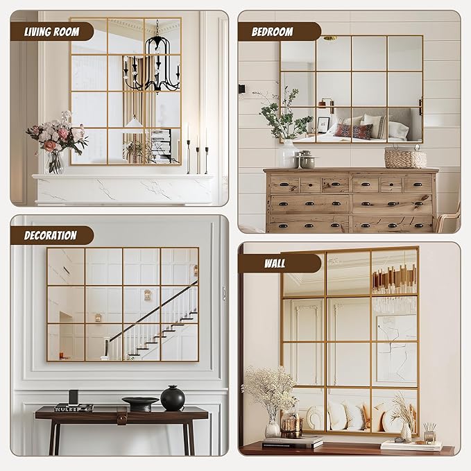 Antok Decorative Mirrors for Wall Decor, 30" x 40" Decorative Wall Mirror Black Window Mirrors Wall Mounted Decorative Mirror for Living Room Dining Room Hallway Entryway,Bronze,Retro Rect Style