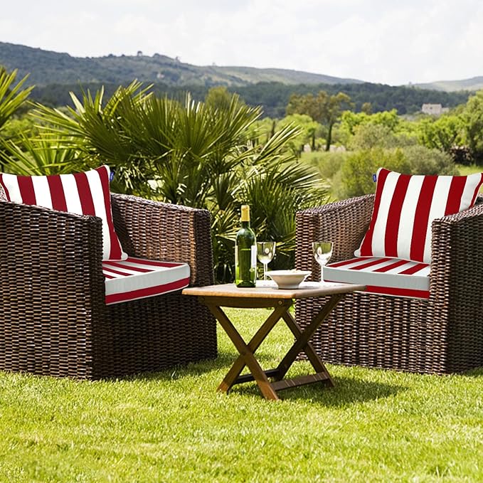 Deep Seat Cushions, Outdoor Cushions, Patio Furniture Cushions, Deep Seat & Back Cushion Patio Cushions with Rmoveable Cover for Backyard Couch Sofa Fade Resistant (22x22x3 in, Red Stripes)