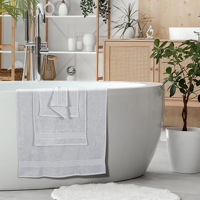 Belizzi Home Ultra Soft 6 Pack Cotton Towel Set, Contains 2 Bath Towels 28x55 inch, 2 Hand Towels 16x24 inch & 2 Wash Coths 12x12 inch, Ideal for Everyday use, Compact & Lightweight - Light Grey