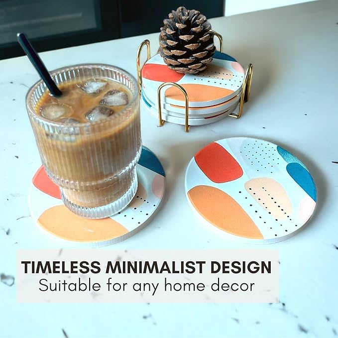 Ceramic Absorbent Coasters Set of 6 with Holder, Marble Drink Coasters for Coffee Table, Water Absorbing Coaster (Nordic)