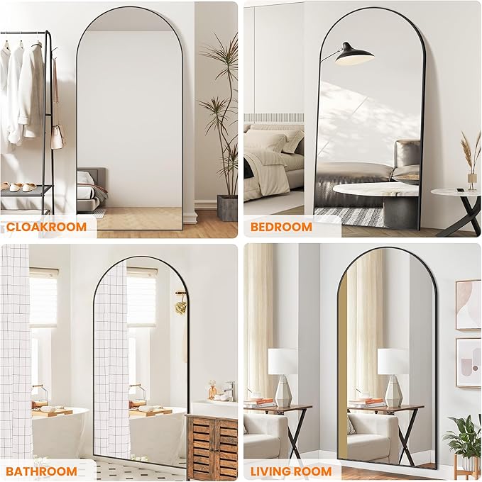 Arched Full Length Mirror, Black Standing Mirror, 75"x35" Full Body Mirror with Standing, Free Standing, Leaning Against Wall or Wall-Mounted, Large Floor Mirror for Bedroom Living Room Dressing Room