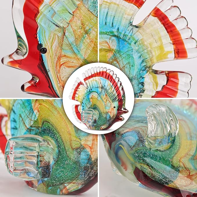 DOVDOV Blown Glass Fish Statues and Sculptures, red Glass Fish Modern Art for Coastal Style Home Decor, Shelves Office Fish Tank Bookcase and entryway Table top Coffee Table.