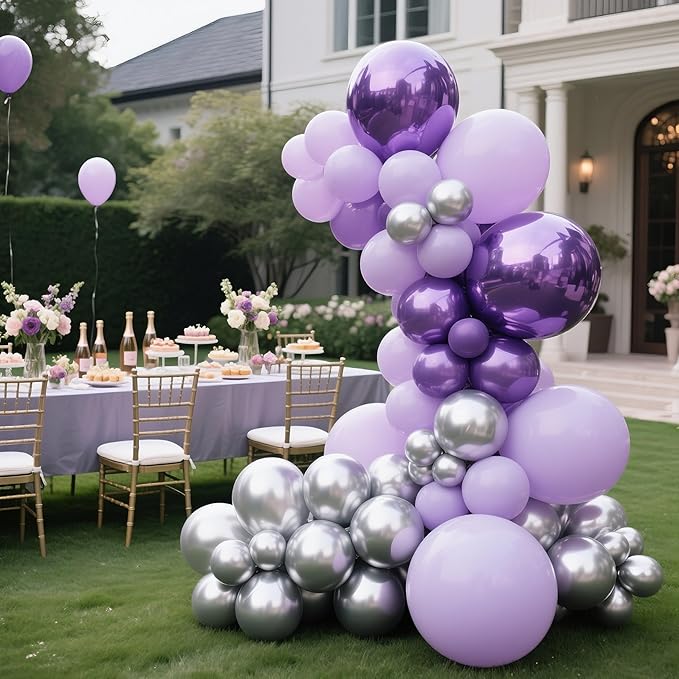 Metallic Silver Balloons 145pcs Different Sizes 5in 10in 12in 18in Chrome Silver Shiny Round Latex Balloon Arch Kit Garland for Wedding Baby Shower Birthday Party Decor