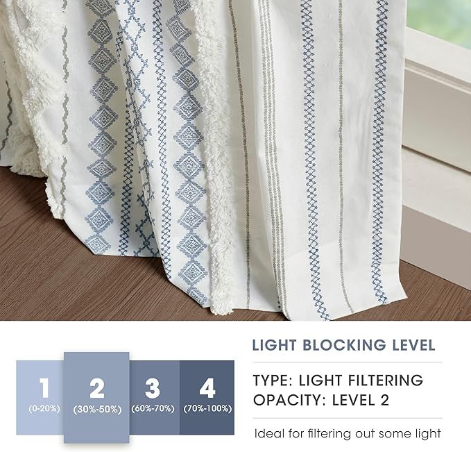 INK+IVY Boho Curtains for Bedroom Single Panel Window Curtains for Living Room, 100% Cotton Tufted Chenille Stripe Modern Farmhouse Curtains Light Filtering Drapes for Bedroom, 50" x 84", Ivory/Navy