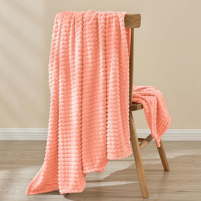 EMME Soft Fleece Pink Throw Blanket for Couch Luxury Flannel for Bed Sofa Chair, Plush, Warm and Cozy Blanket with Geometric Grid Design (Pink, 50'' x 60'')