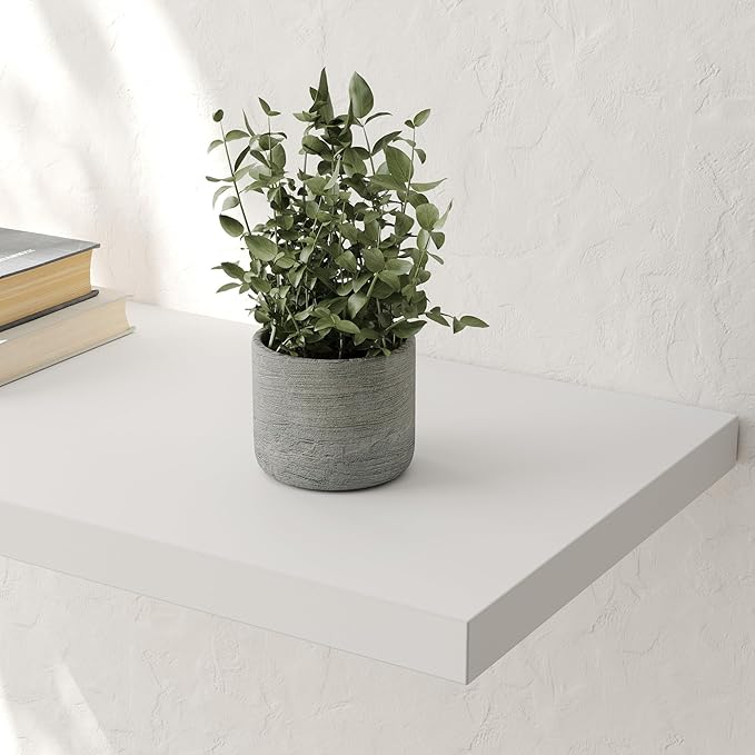 Wall Shelf Set of 1, White Floating Shelves 24 in W x 10 in D x 1 in H, Wooden Floating Wall Shelf with Invisible Brackets for Living Room/Bedroom/Bathroom/Kitchen Storage and Decor
